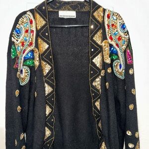 Diana Marco Embellished Black Sweater with Multicolor Accents